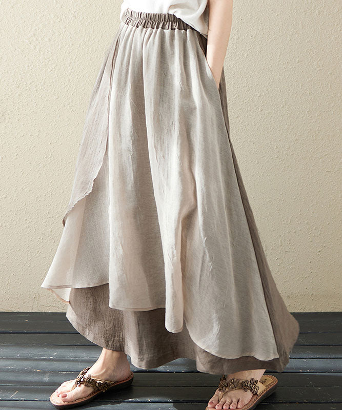 Goinluck 個性的 ファッション 配色 切り替え ウェストゴム 体型カバー Aライン ロング 夏 スカート