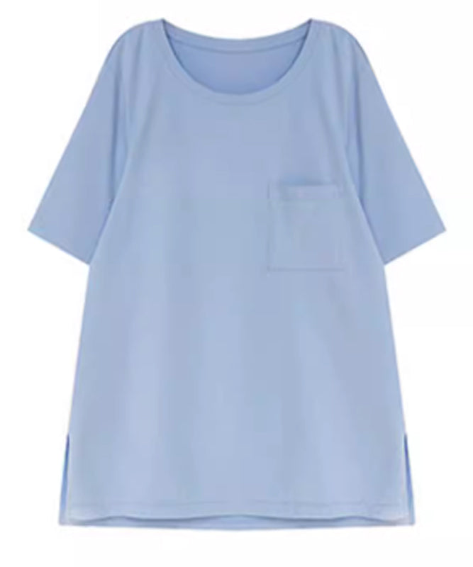 Goinluck レディース 簡単 ファッション 無地 ラウンドネック ゆったり 半袖 4色 スリット Tシャツ