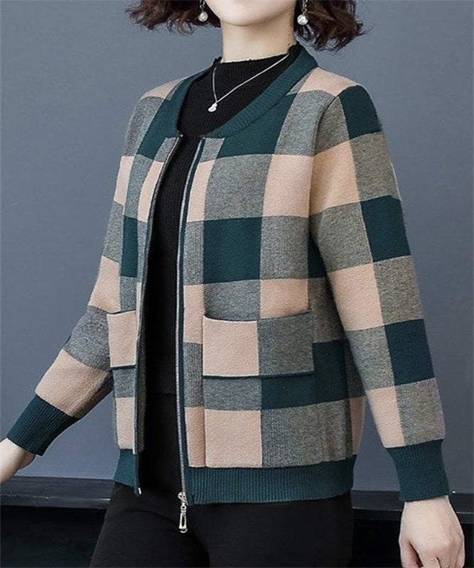 Goinluck 高級感 チェック柄 3色 ファッション 配色 厚手 長袖 コート ジャケット