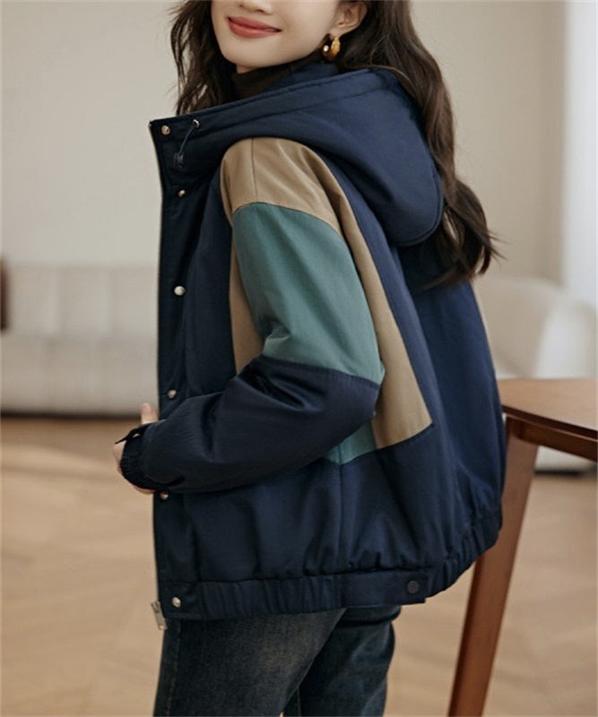 Goinluck ファッション カジュアル 配色 フード付き 厚手 コート ジャケット