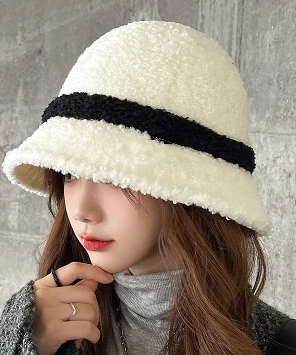 Goinluck レディース 韓国風 シック シンプル 配色 パッチワーク 暖かい 防寒 クローシュ ファッション 着回し 帽子