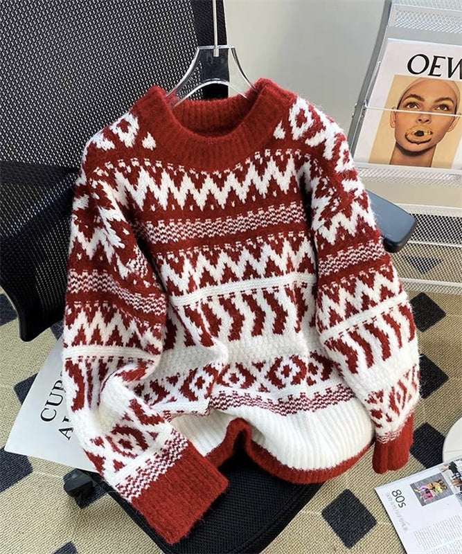 Goinluck クリスマス特集 2色 美感いっぱい 幾何学模様 長袖 ニット・セーター
