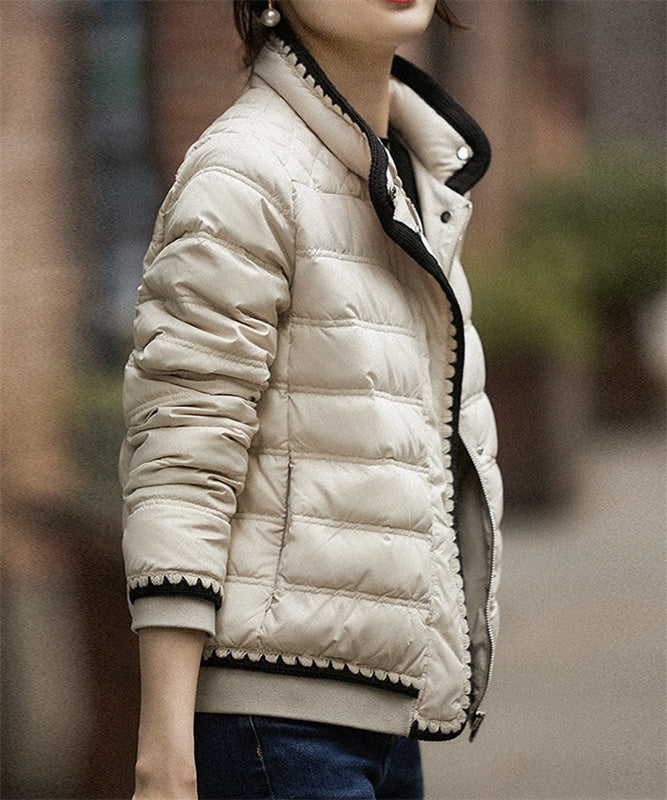 Goinluck ファッション 2色 配色 スタンドカラー 中綿コート
