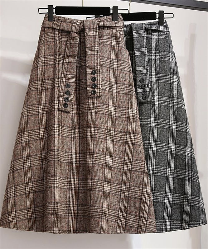 Goinluck 今季注目 秋冬用 チェック柄 2色 ハイウエスト 厚手 スカート