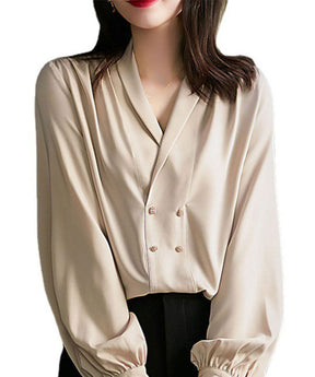 気質長袖プロのシャツ女性の秋の新しいルーズで薄いファッションシフォントップ