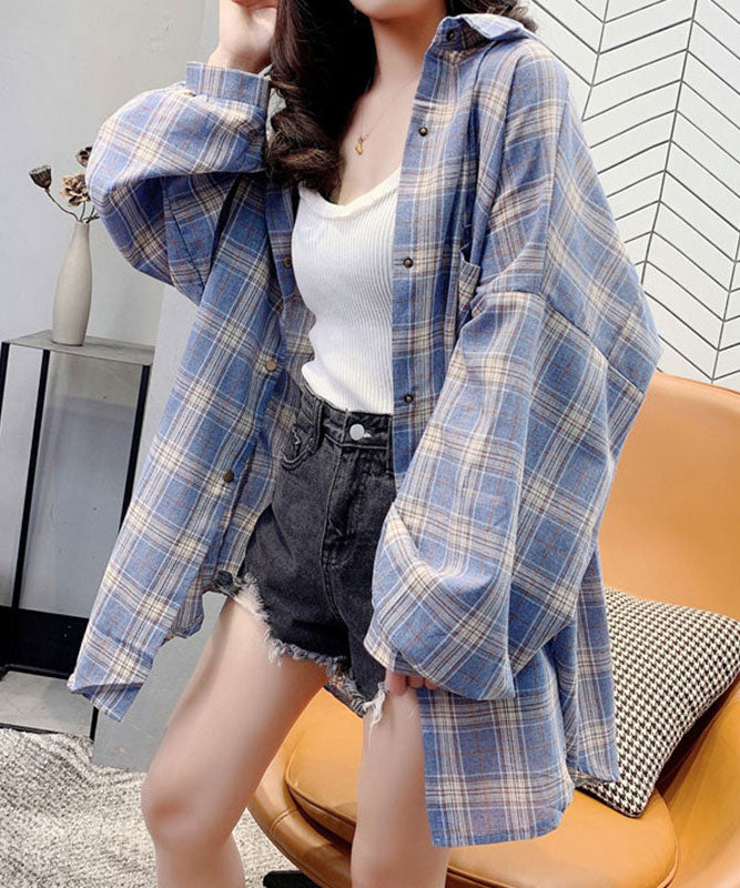 中長格子縞のシャツ女性ヴィンテージ香港スタイルのトップス新しい春と秋の洋風ネットレッドシャツコート