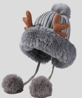 Goinluck レディース 韓国風 可愛い 小顔効果 ポンポン 鹿角 暖かい 防寒 ファッション 帽子