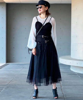 Goinluck レディース 韓国風 シック ファッション ハイウエスト 着痩せ Aライン ユニーク デザイン スカート
