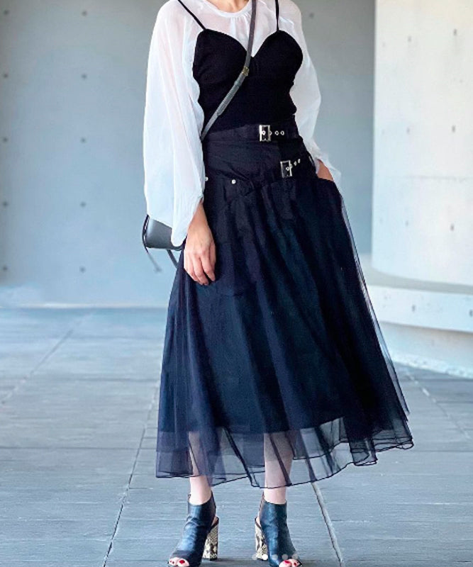Goinluck レディース 韓国風 シック ファッション ハイウエスト 着痩せ Aライン ユニーク デザイン スカート