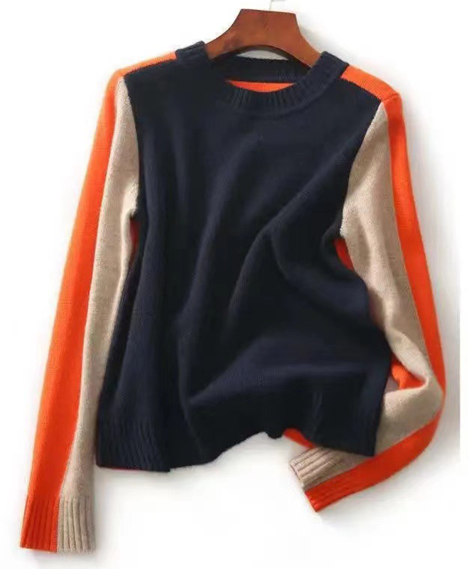 Goinluck レディース 配色 ラウンドネック 春 秋 大人 ファッション  ゆったり 着回し ニット・セーター