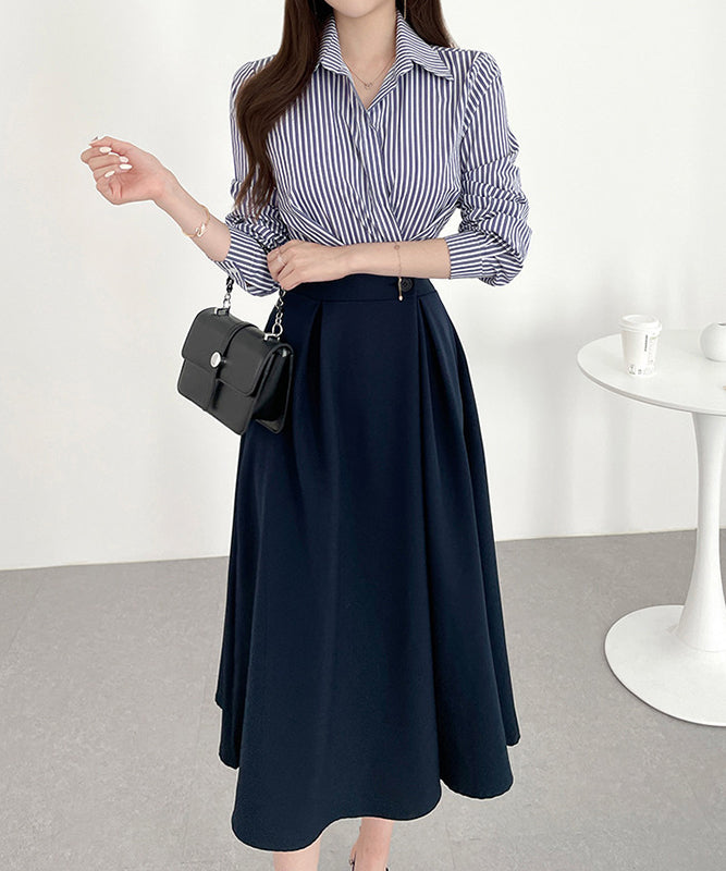 Goinluck レディース 韓国風 シック エレガント ファッション ハイウエスト ラペル ユニーク デザイン デートワンピース