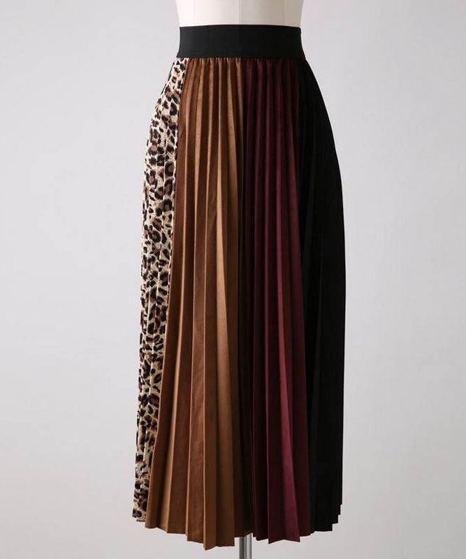 Goinluck レディース 韓国風 レトロ ファッション 配色 プリーツ ユニーク デザイン ミモレ丈 スカート