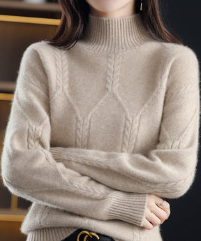 Goinluck レディース 無地ハーフハイネック  ゆったり 厚手上品着回し着痩せケーブル編みシンプル韓国風 エレガント セーター