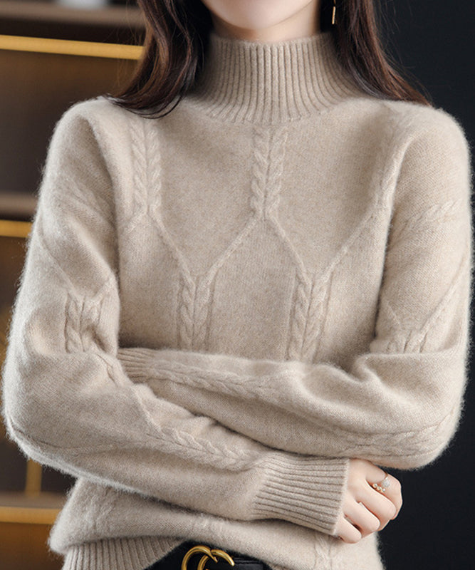 Goinluck レディース 無地ハーフハイネック  ゆったり 厚手上品着回し着痩せケーブル編みシンプル韓国風 エレガント セーター