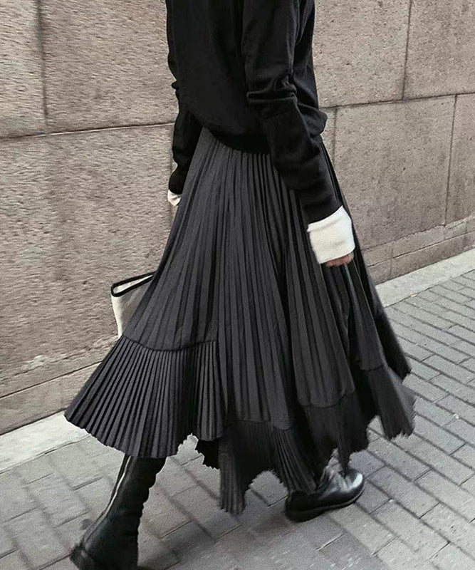 Goinluck レディース 韓国風 ゆったり ファッション ハイウエスト 着痩せ プリーツ ユニーク デザイン スカート