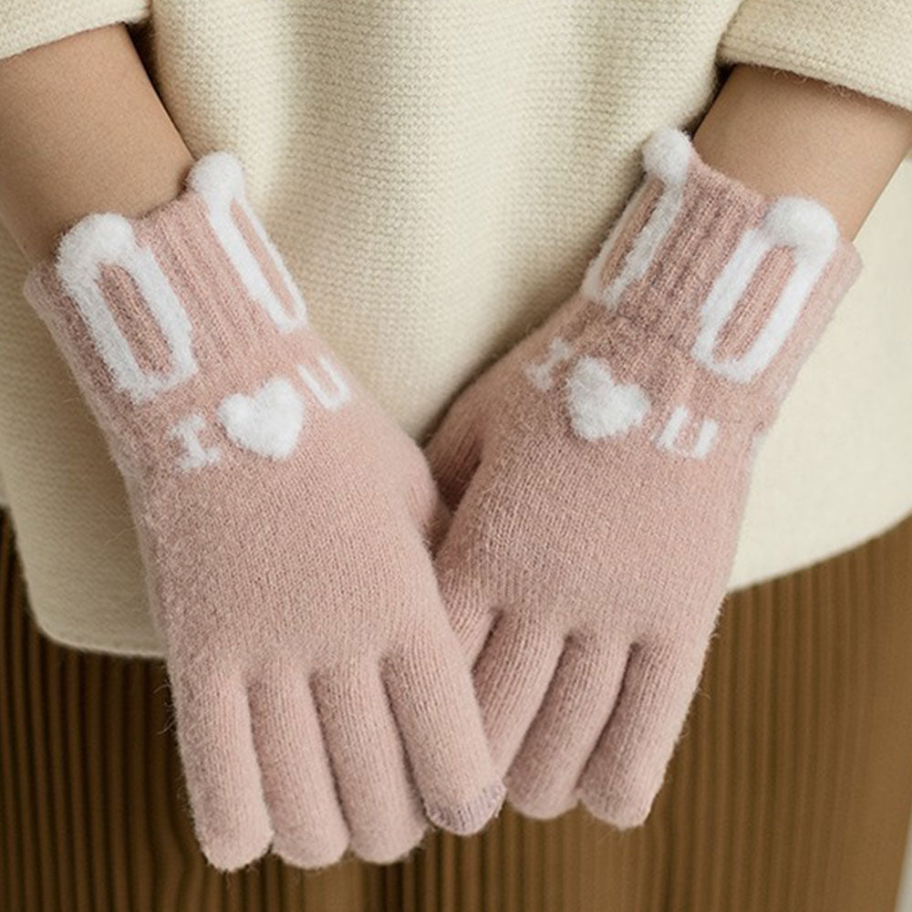 Goinluck レディース 韓国風 可愛い 森ガール 配色 ハート 暖かい 防寒 防風 ファッション 手袋