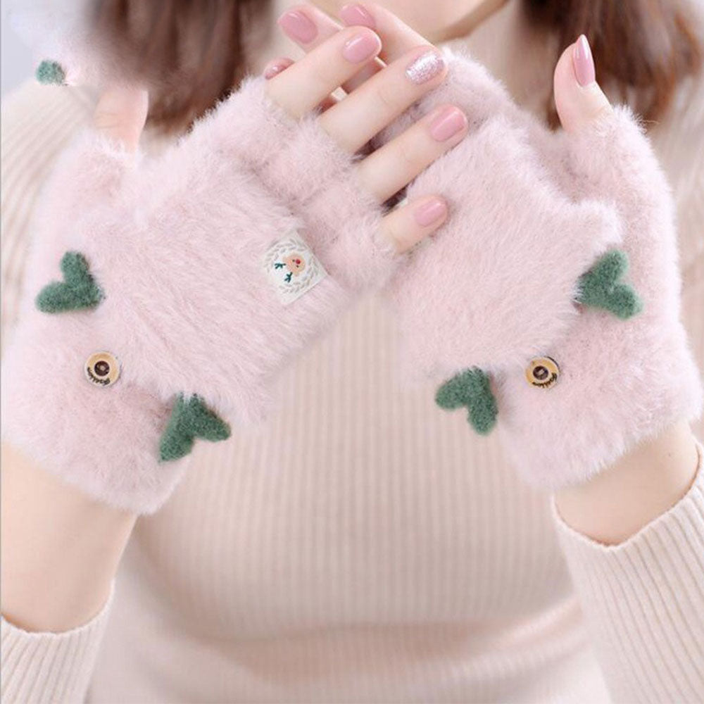 Goinluck レディース 可愛い 韓国風 森ガール 配色 鹿角 防寒 防風 暖かい ファッション 着回し 手袋