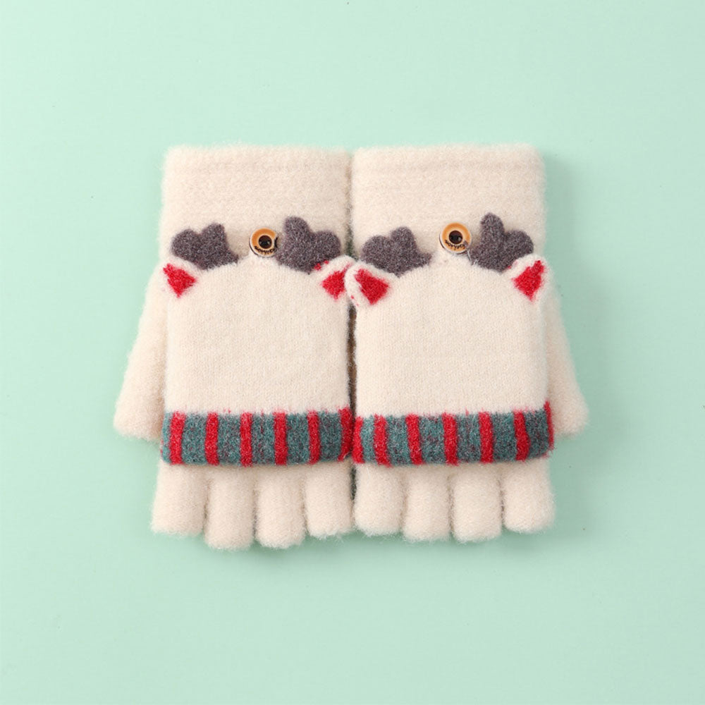 Goinluck レディース 可愛い 森ガール 韓国風 配色 鹿角 暖かい ファッション 着回し 手袋