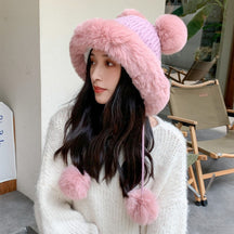 Goinluck レディース 韓国風 森ガール 可愛い ポンポン 暖かい 防寒 ファッション 着回し 帽子