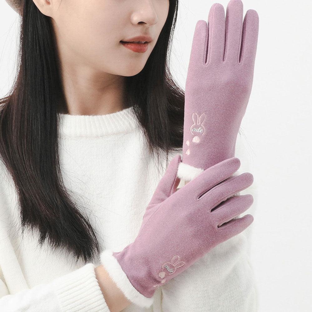 Goinluck レディース 韓国風 レトロ 可愛い 刺繍 暖かい 防寒 防風 ファッション 着回し 手袋